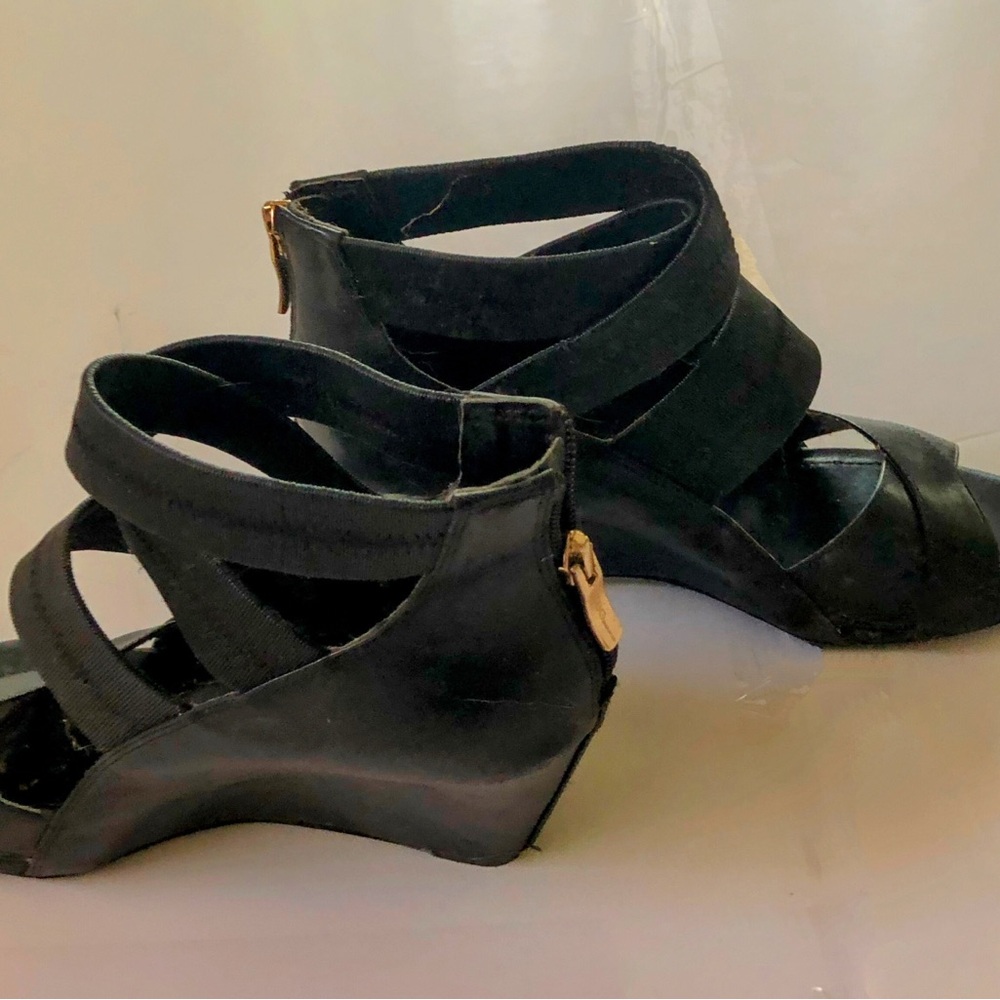 BCBGeneration Black Strappy Wedges